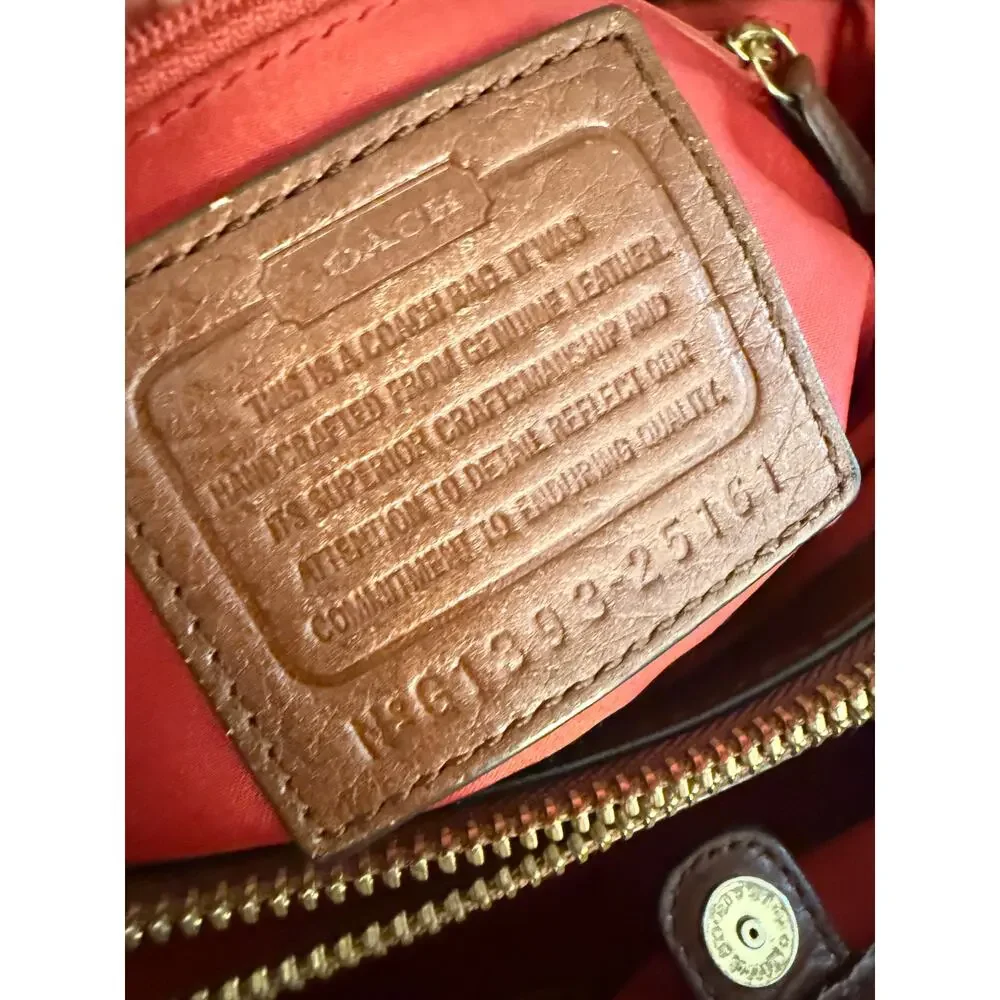 Coach 25161 Brown Pebbled Leather Shoulder Madison Kimberly Satchel Red Lining